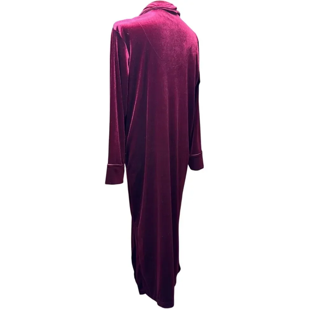 Lauren Ralph Lauren Long Velour Robe Full Zip Burgundy Small
